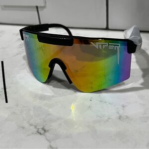 Pit Viper Shield Sunglasses with Rainbow Mirrored Lens and Black Frame
